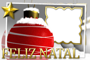 Moldura Natal - Bola Vermelha Estrela Dourada Moldura Natal - Bola Vermelha Estrela Dourada