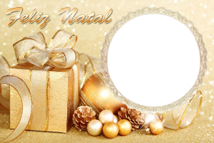 Moldura Natal - Presentes Dourado Feliz Moldura Natal - Presentes Dourado Feliz