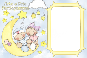 Moldura Infantil - Baby Bebês Estrelas Lua Moldura Infantil - Baby Bebês Estrelas Lua